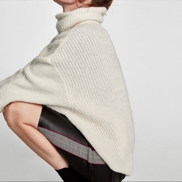 ZARA faux leather midi skirt with houndstooth stripes Size Medium - Picture 3 of 12